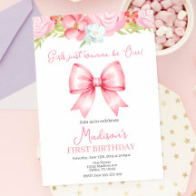 Convite de Aniversário de Um Ano para Menina com L