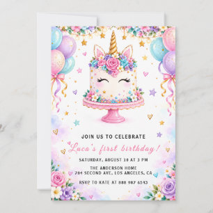Convite de Aniversário de Um Ano para Meninas com