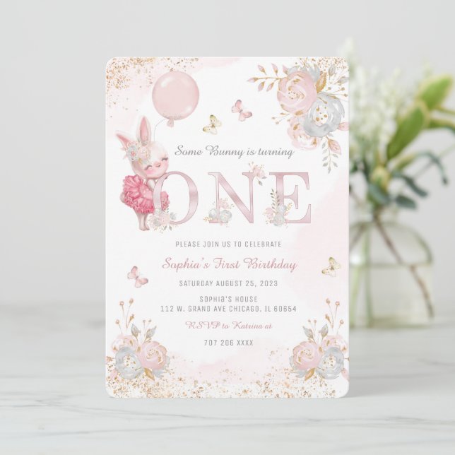 Convite de Aniversário de Um Ano Personalizado de  (Em pé/Frente)