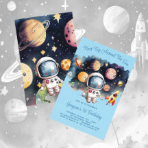 Convite de Aniversário de Um Ano Planetas Espaço A