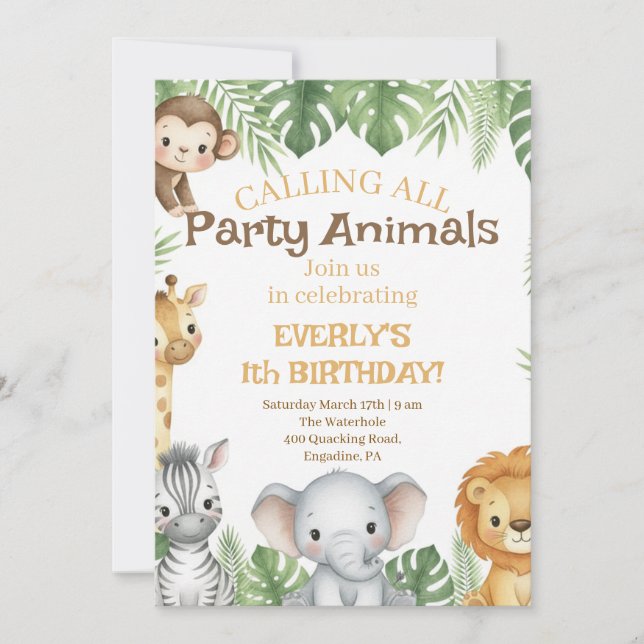 Convite de Aniversário de Um Ano Safari (Frente)