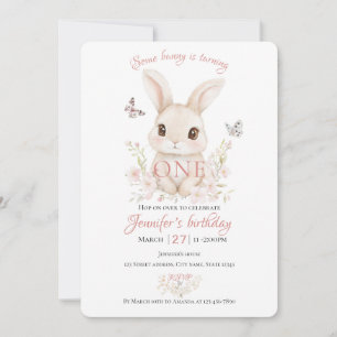 Convite de Aniversário de Um Ano Some Bunny is Tur