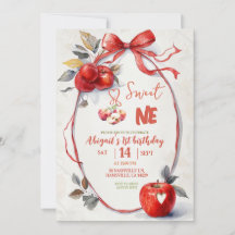 Convite de Aniversário de Um Ano Tema Maçã Gi Doce