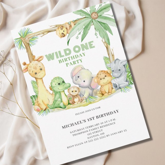 Convite de Aniversário de Um Ano Wild One Safari A (Criador carregado)