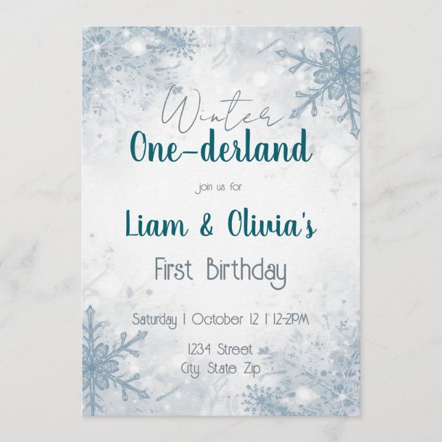 Convite de Aniversário de Um Ano Winter ONE-derlan (Frente)