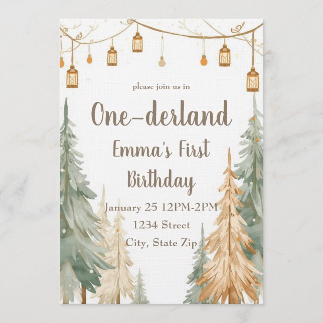 Convite de Aniversário de Um Ano Winter ONE-derlan (Frente)