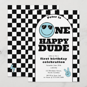 Convite de Aniversário de Um Cara Feliz para 1º An