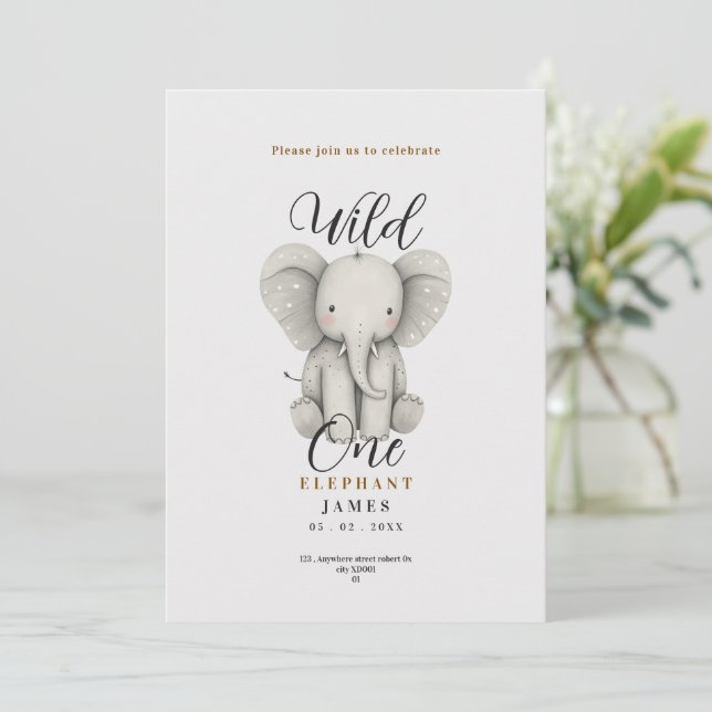 convite de aniversário de um elefante fofo selvage (Em pé/Frente)