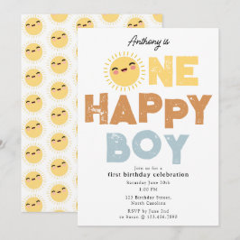 Convite de Aniversário de Um Menino Feliz 1º Anive