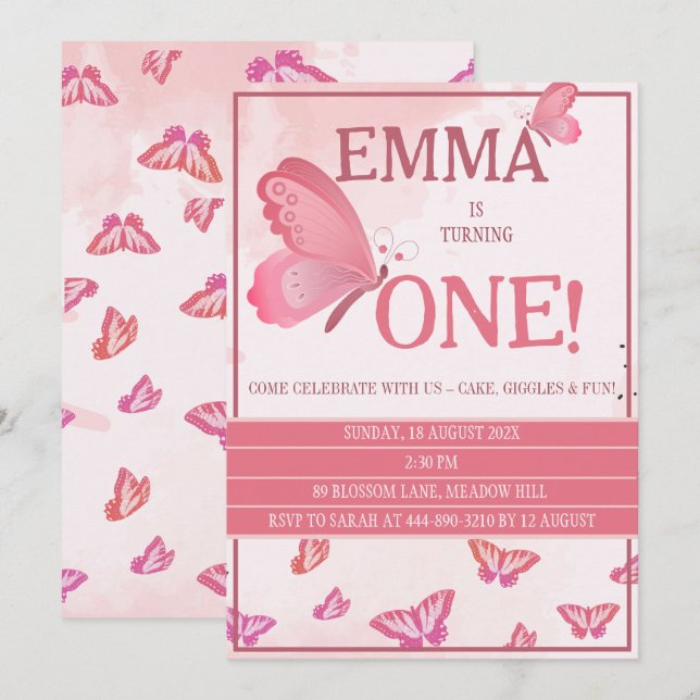 Convite de Aniversário de Uma Borboletazinha (Frente/Verso)