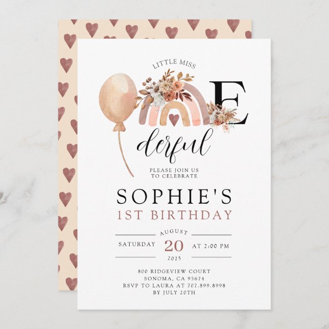 Convite de Aniversário de Uma Maravilhosa Rainbow  (Frente/Verso)