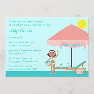 convite de aniversário de uma piscina bonita
