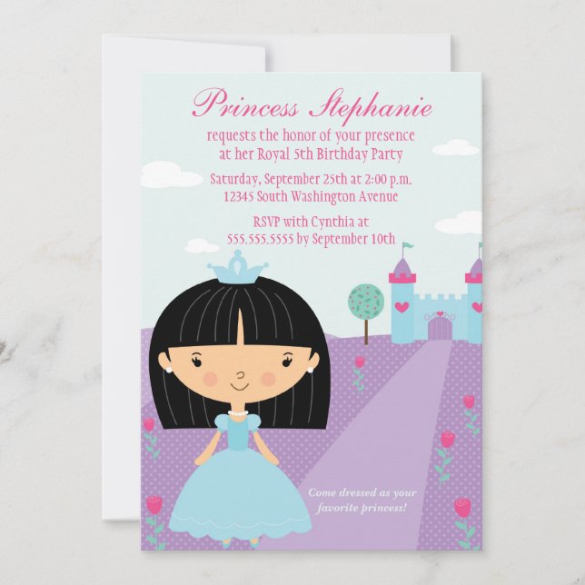 convite de aniversário de uma princesa bonita e di (Frente)