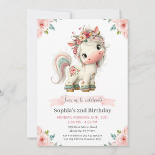 Convite de Aniversário de Unicórnio Bebê Menina