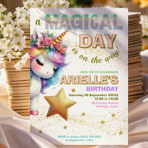 Convite de aniversário de unicórnio com arco-íris
