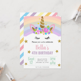 Convite de Aniversário de Unicórnio e Arco-íris
