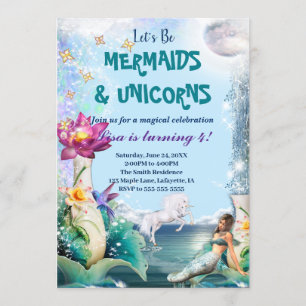 Convite de aniversário De Unicórnio E Sereia