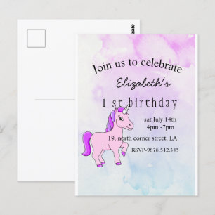 convite de aniversário de unicórnio elegante minim