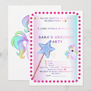 Convite de Aniversário de Unicórnio – Festa Mágica