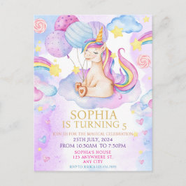 Convite de Aniversário de Unicórnio Mágico Arco-ír