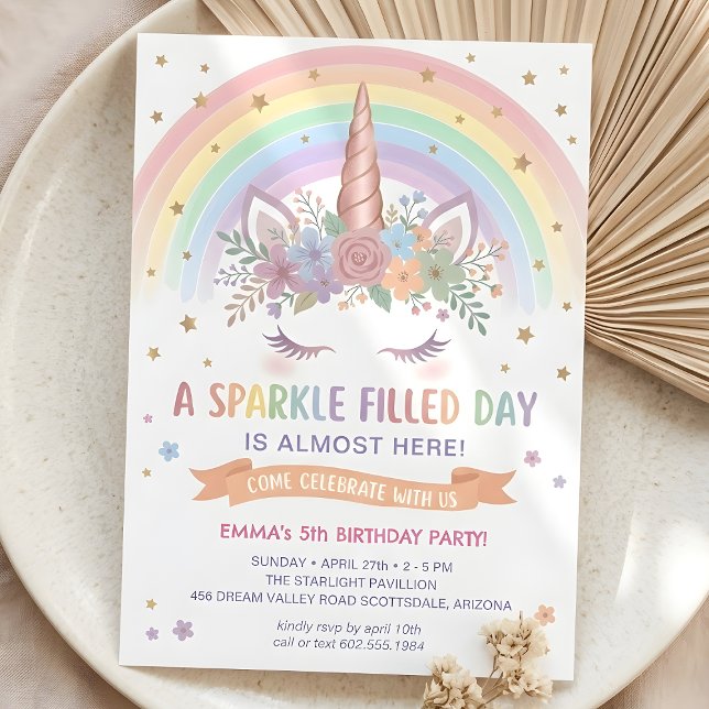 Convite de Aniversário de Unicórnio Mágico Convite (Magical Unicorn Birthday Invitation Rainbow Invite)