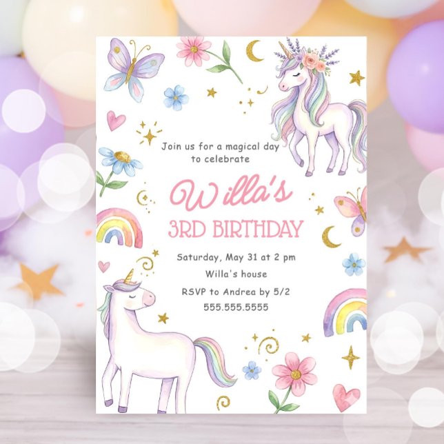 Convite de Aniversário de Unicórnio para Meninas | (Criador carregado)