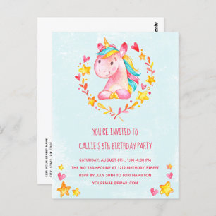 Convite de aniversário de Unicórnio Rosa Mágico