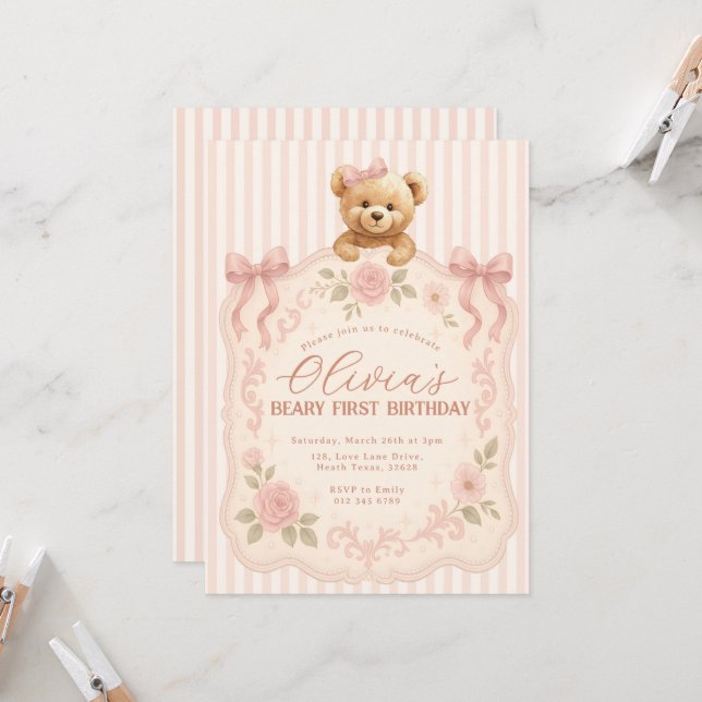 Convite de Aniversário de Ursinho de Pelúcia (Frente/Verso In Situ)