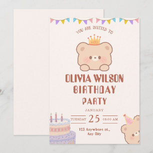 Convite de Aniversário de Ursinho de Pelúcia Fofo