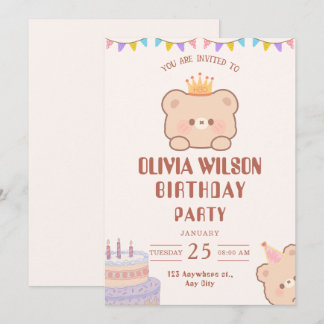 Convite de Aniversário de Ursinho de Pelúcia Fofo 
