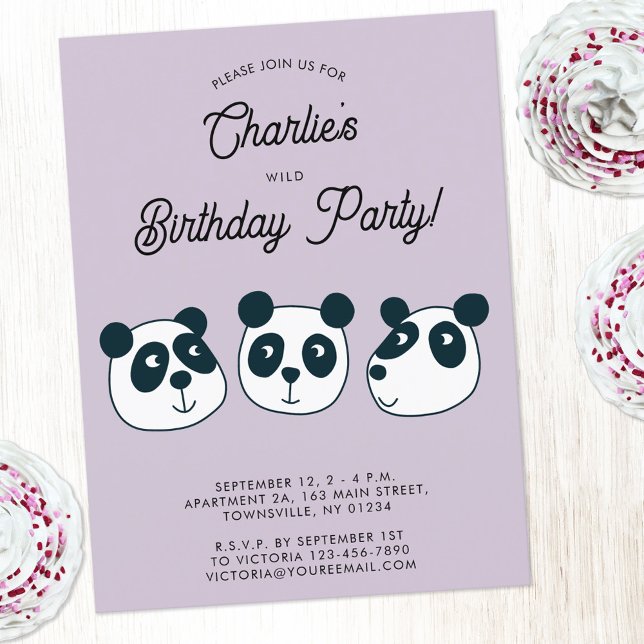 Convite de aniversário de Urso de Panda Gigante (Cute panda bear animal themed personalized kids birthday party invitation postcard)