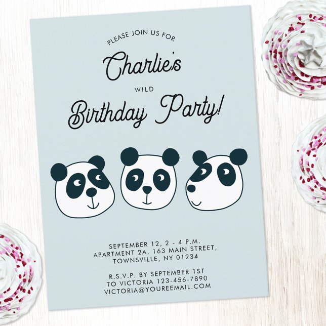 Convite de aniversário de Urso de Panda Gigante (Cute panda bear animal themed personalized kids birthday party invitation postcard)