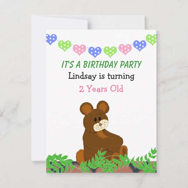 Convite de Aniversário de Urso de Pelúcia (Frente)