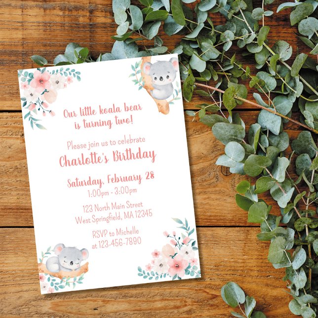 Convite de Aniversário de Urso Koala (Criador carregado)