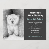 Convite de Aniversário de Urso Polar e Filhote Fof