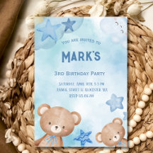 Convite de aniversário de ursos peludos azuis