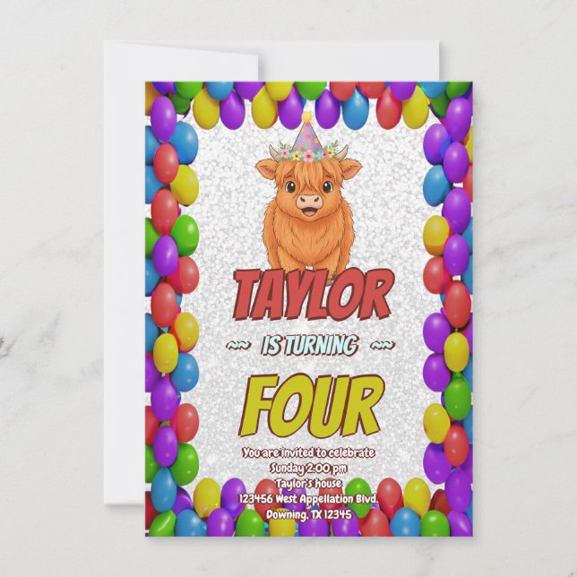 Convite de Aniversário de Vaca das Terras Altas Fo (Frente)