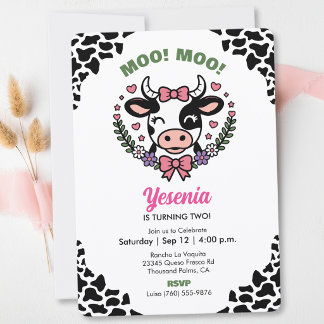Convite de Aniversário de Vaca Fazenda Animais Men