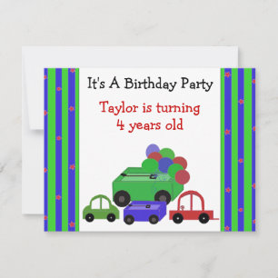 Convite de Aniversário de Vagões, Carros e Balões