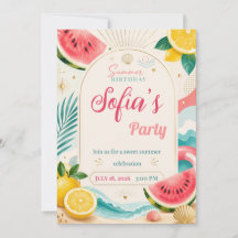Convite de Aniversário de Verão com Melancia