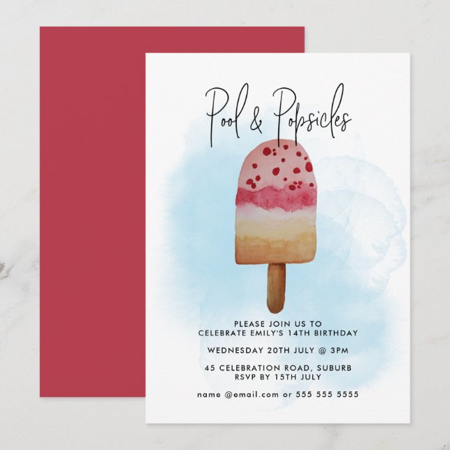 Convite de Aniversário de Verão com Piscina e Pico (Frente/Verso)
