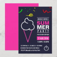 Convite de Aniversário de Verão com Sorvete de Neo