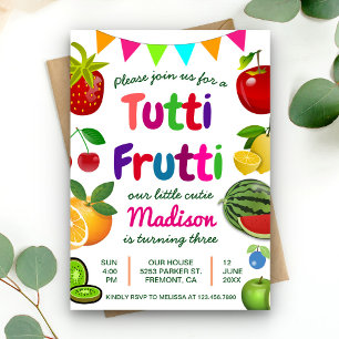 Convite de Aniversário de Verão Cute Tutti Frutti