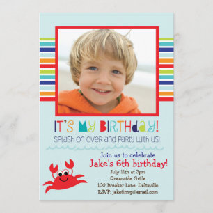 Convite de aniversário de verão de caranguejo