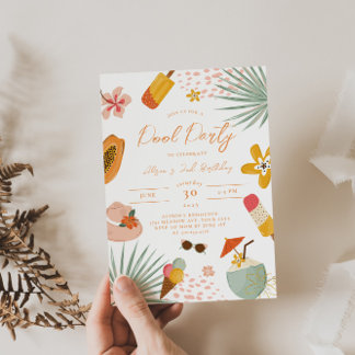 Convite de Aniversário de Verão para Festa de Pisc
