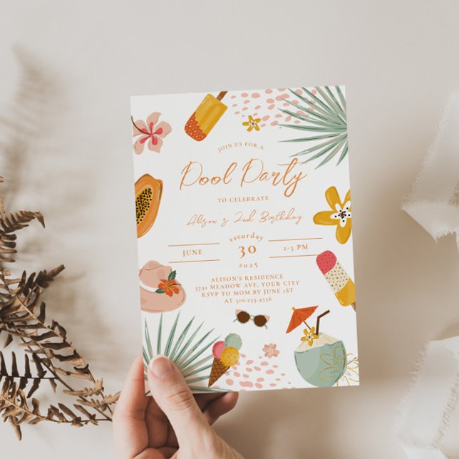 Convite de Aniversário de Verão para Festa de Pool (Criador carregado)