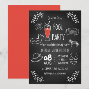 Convite de Aniversário de Verão para Festa na Pisc