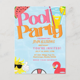 convite de aniversário de verão para festa na pisc