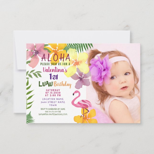 Convite de Aniversário de Verão Tropical (Frente)