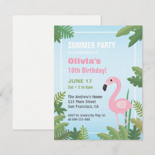 Convite de Aniversário de Verão Tropical Flamingo